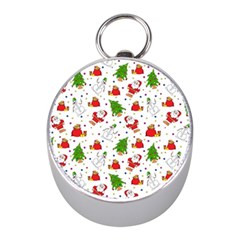 Christmas Santa Pattern Tree Mini Silver Compasses