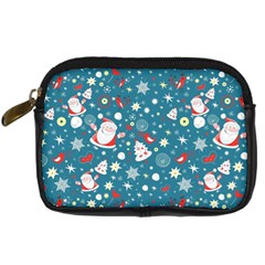 Christmas Pattern Santa Blue Digital Camera Leather Case