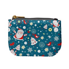 Christmas Pattern Santa Blue Mini Coin Purse