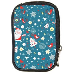 Christmas Pattern Santa Blue Compact Camera Leather Case