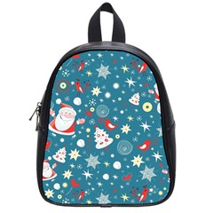 Christmas Pattern Santa Blue School Bag (small)