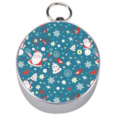 Christmas Pattern Santa Blue Silver Compasses