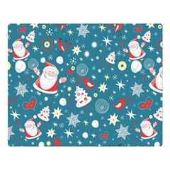 Christmas Pattern Santa Blue Two Sides Premium Plush Fleece Blanket (large)