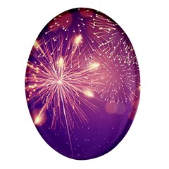 Fireworks On A Purple With Fireworks New Year Christmas Pattern Oval Glass Fridge Magnet (4 Pack)