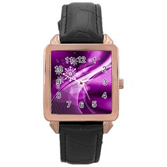 Purple Abstract Merry Christmas Xmas Pattern Rose Gold Leather Watch 