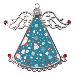 Christmas Pattern Santa Blue Metal Angel With Crystal Ornament by Sarkoni