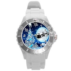 Merry Christmas Round Plastic Sport Watch (l) by Sarkoni