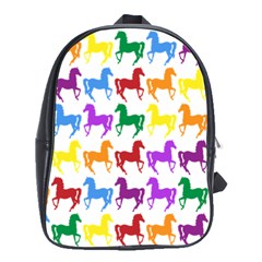 Colorful Horse Background Wallpaper School Bag (Large)