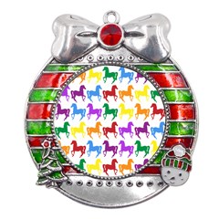 Colorful Horse Background Wallpaper Metal X Mas Ribbon With Red Crystal Round Ornament