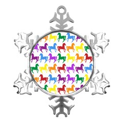Colorful Horse Background Wallpaper Metal Small Snowflake Ornament