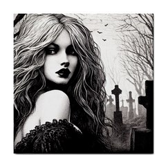 Goth Girl In Graveyard 3 Tile Coaster