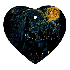 Castle Starry Night Van Gogh Parody Heart Ornament (two Sides)