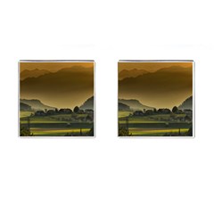 Mountains Village Trees Hills Cufflinks (square)