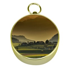 Mountains Village Trees Hills Gold Compasses