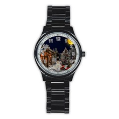 Christmas Landscape Stainless Steel Round Watch