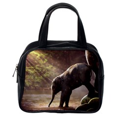 Baby Elephant Watering Hole Classic Handbag (one Side) by Sarkoni