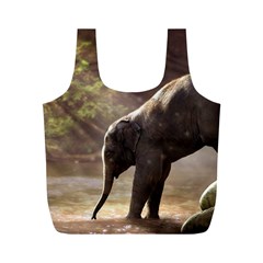 Baby Elephant Watering Hole Full Print Recycle Bag (m)