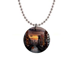 River Buildings City Urban 1  Button Necklace