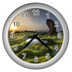 Coast Algae Sea Beach Shore Wall Clock (Silver)