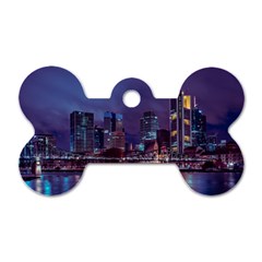 Frankfurt City Skyline Skyscraper Dog Tag Bone (one Side)