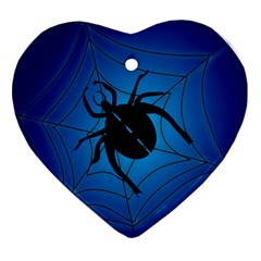 Spider On Web Heart Ornament (two Sides) by Amaryn4rt