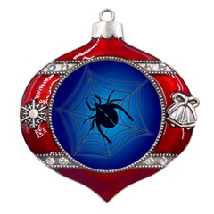 Spider On Web Metal Snowflake And Bell Red Ornament by Amaryn4rt