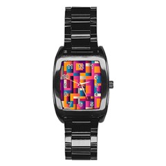 Abstract Background Geometry Blocks Stainless Steel Barrel Watch by Amaryn4rt