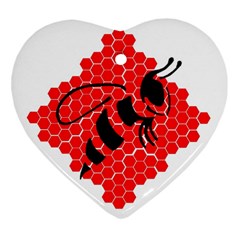 Bee Logo Honeycomb Red Wasp Honey Ornament (heart) by Amaryn4rt