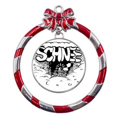 Snow Removal Winter Word Metal Red Ribbon Round Ornament by Amaryn4rt