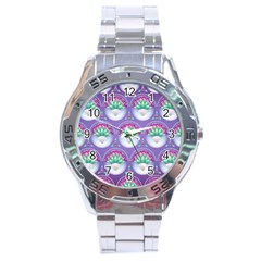 Background Floral Pattern Purple Stainless Steel Analogue Watch by Amaryn4rt