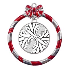 Fractal Symmetry Pattern Network Metal Red Ribbon Round Ornament by Amaryn4rt
