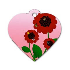 Flowers Butterflies Red Flowers Dog Tag Heart (one Side)