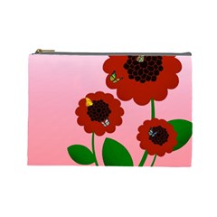 Flowers Butterflies Red Flowers Cosmetic Bag (large)