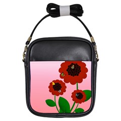 Flowers Butterflies Red Flowers Girls Sling Bag by Sarkoni