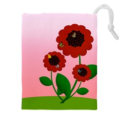 Flowers Butterflies Red Flowers Drawstring Pouch (4xl) by Sarkoni