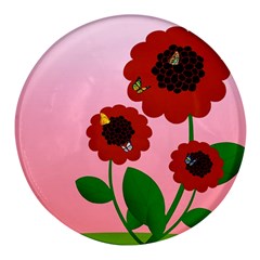 Flowers Butterflies Red Flowers Round Glass Fridge Magnet (4 Pack) by Sarkoni