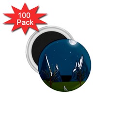 Vector Graphic Mountains Snow Wolf 1.75  Magnets (100 pack) 