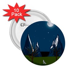 Vector Graphic Mountains Snow Wolf 2.25  Buttons (10 pack) 