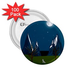 Vector Graphic Mountains Snow Wolf 2.25  Buttons (100 pack) 