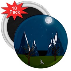 Vector Graphic Mountains Snow Wolf 3  Magnets (10 pack) 