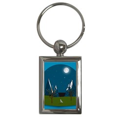 Vector Graphic Mountains Snow Wolf Key Chain (Rectangle)