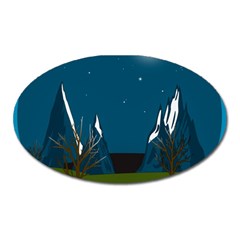 Vector Graphic Mountains Snow Wolf Oval Magnet