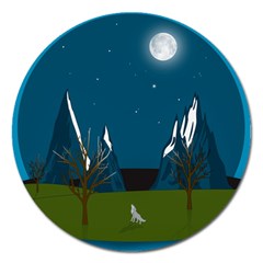 Vector Graphic Mountains Snow Wolf Magnet 5  (Round)