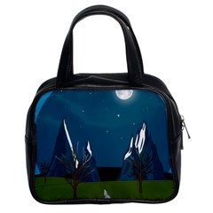 Vector Graphic Mountains Snow Wolf Classic Handbag (Two Sides)