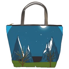 Vector Graphic Mountains Snow Wolf Bucket Bag