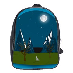 Vector Graphic Mountains Snow Wolf School Bag (Large)