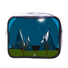 Vector Graphic Mountains Snow Wolf Mini Toiletries Bag (One Side)