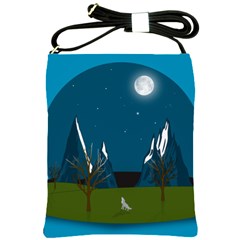 Vector Graphic Mountains Snow Wolf Shoulder Sling Bag