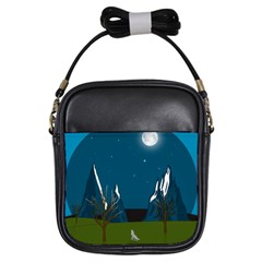 Vector Graphic Mountains Snow Wolf Girls Sling Bag by Sarkoni