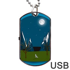 Vector Graphic Mountains Snow Wolf Dog Tag USB Flash (Two Sides)